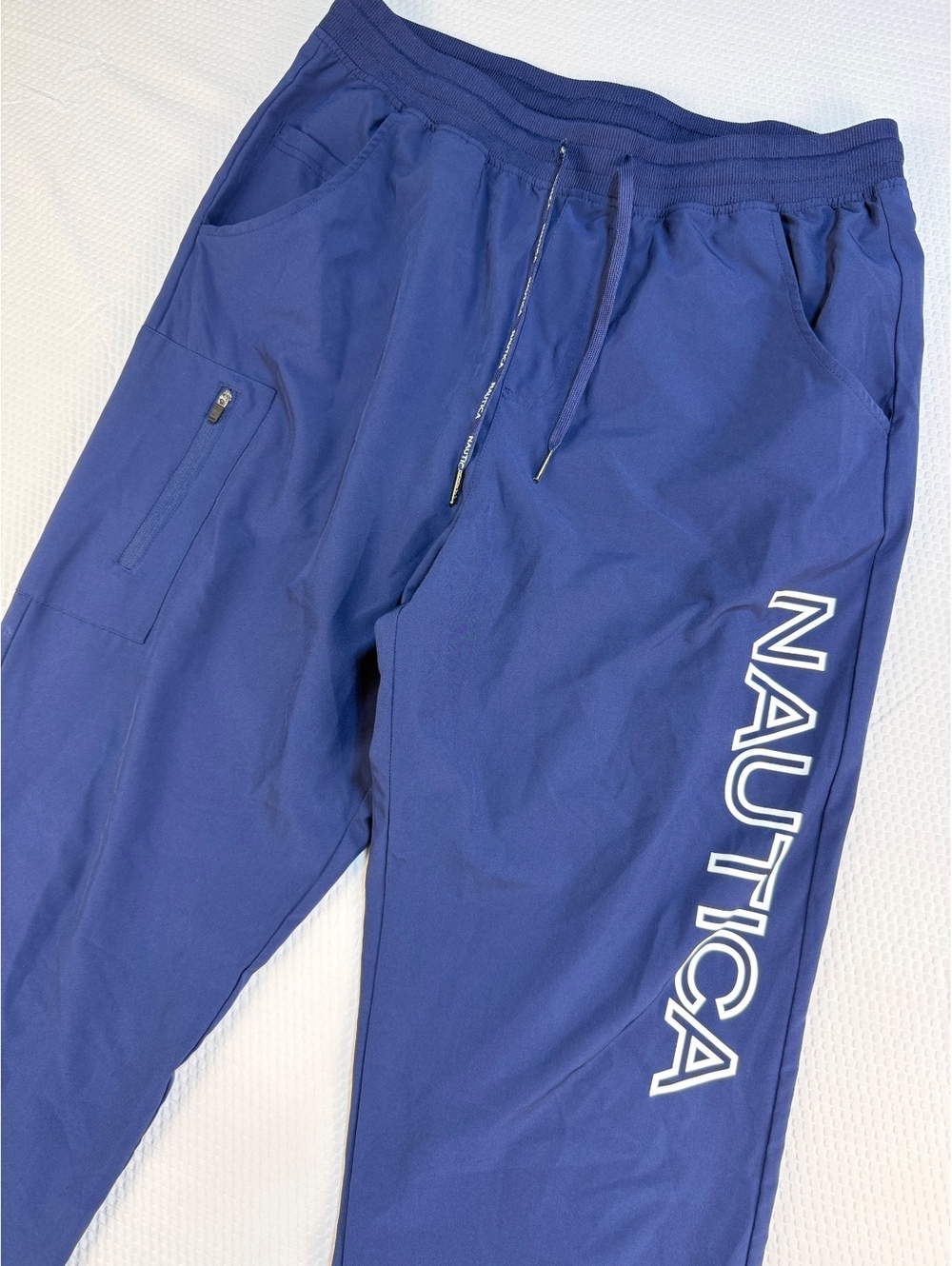 Nautica Mens L Navy Performance Jogger Pants Big Logo Cargo Athleisure